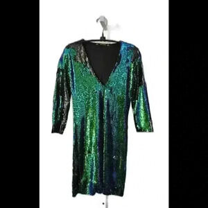 Zara basic Collection turquoise sequin mini 3/4 sleeve dress